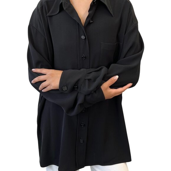 CHANEL Vintage 98P CC Mark Logo Shirt Blouse #44 Button Black Polyester [106366] - Picture 1 of 12